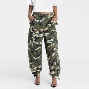 NEW Women's Dark Camo Cargo Pants Cotton Canvas Tapered Waist MED-KBB by Kahlana